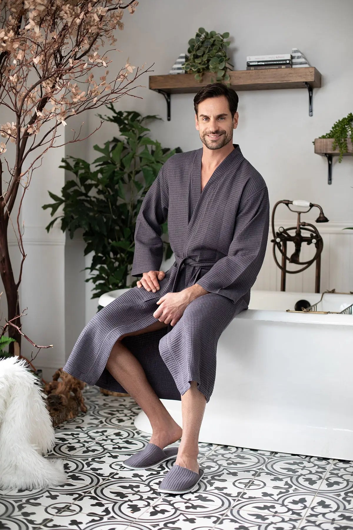 Roupão Waffle Spa para Homens - Absorvente, Leve